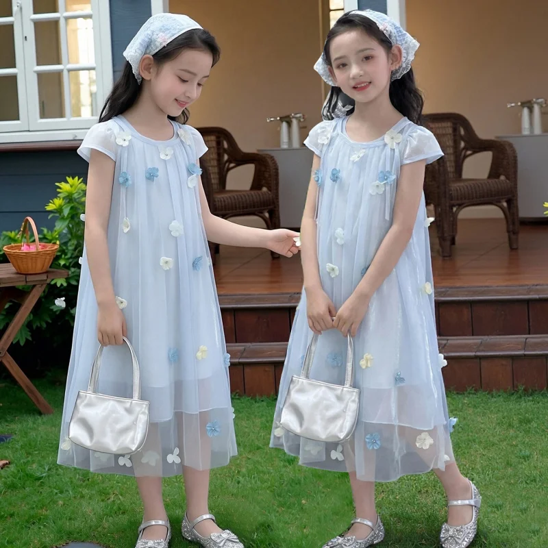 

Girls' Summer Dress2026New floral dress, absolutely beautiful, for older children, summer wear, lightweight princess dress