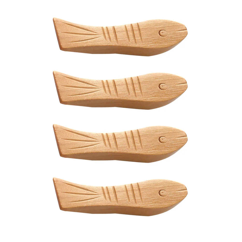 

4 pcs Wooden Small Fish Chopstick Stand Elegant Kitchen Spoon Rest Japanese Rack Smooth Table Decor Dining Accessories