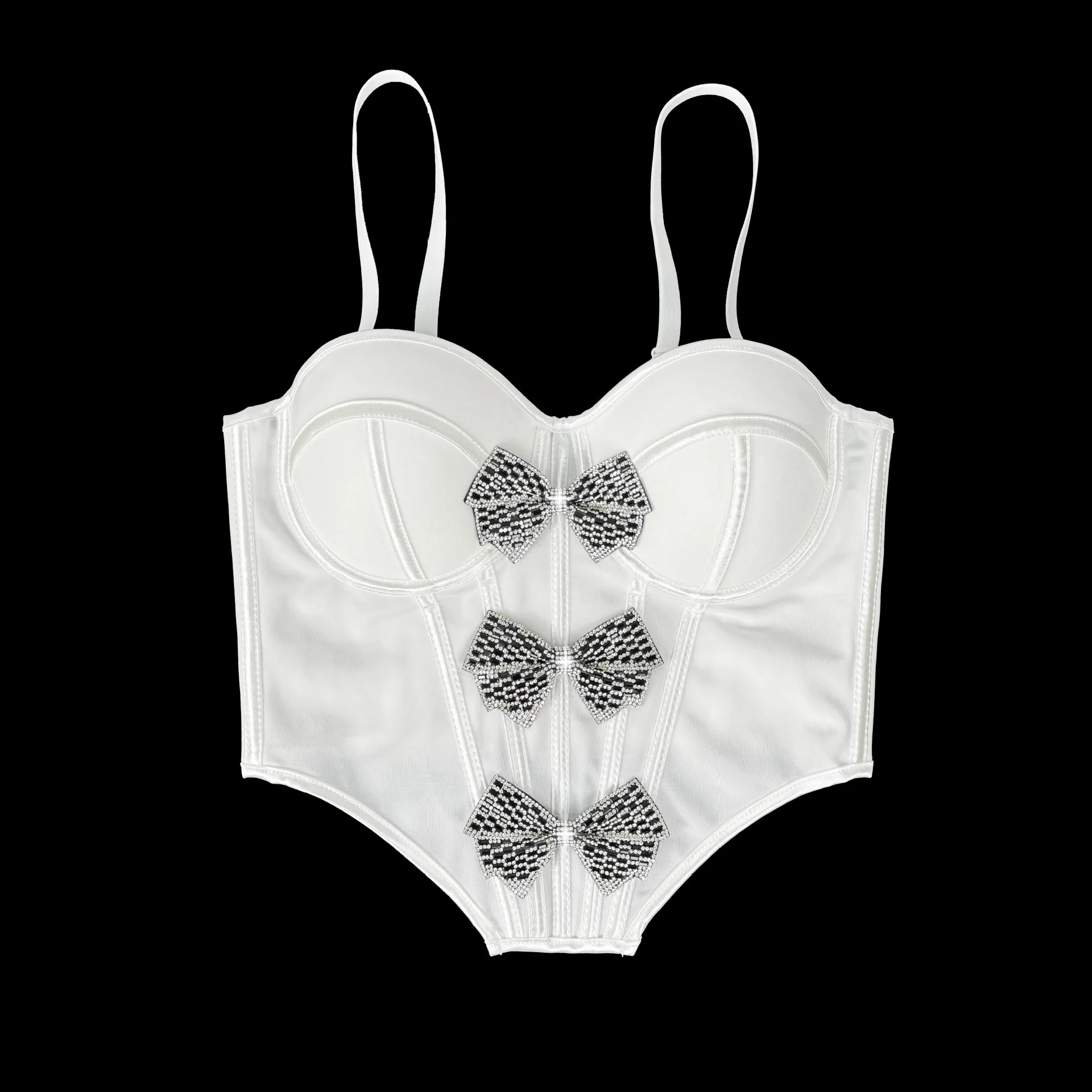 

Sexy Strapless Fishbone Waist Slimming Crop Top Outerwear with Water Diamond Knot Knitted Fabric Regular Thickness