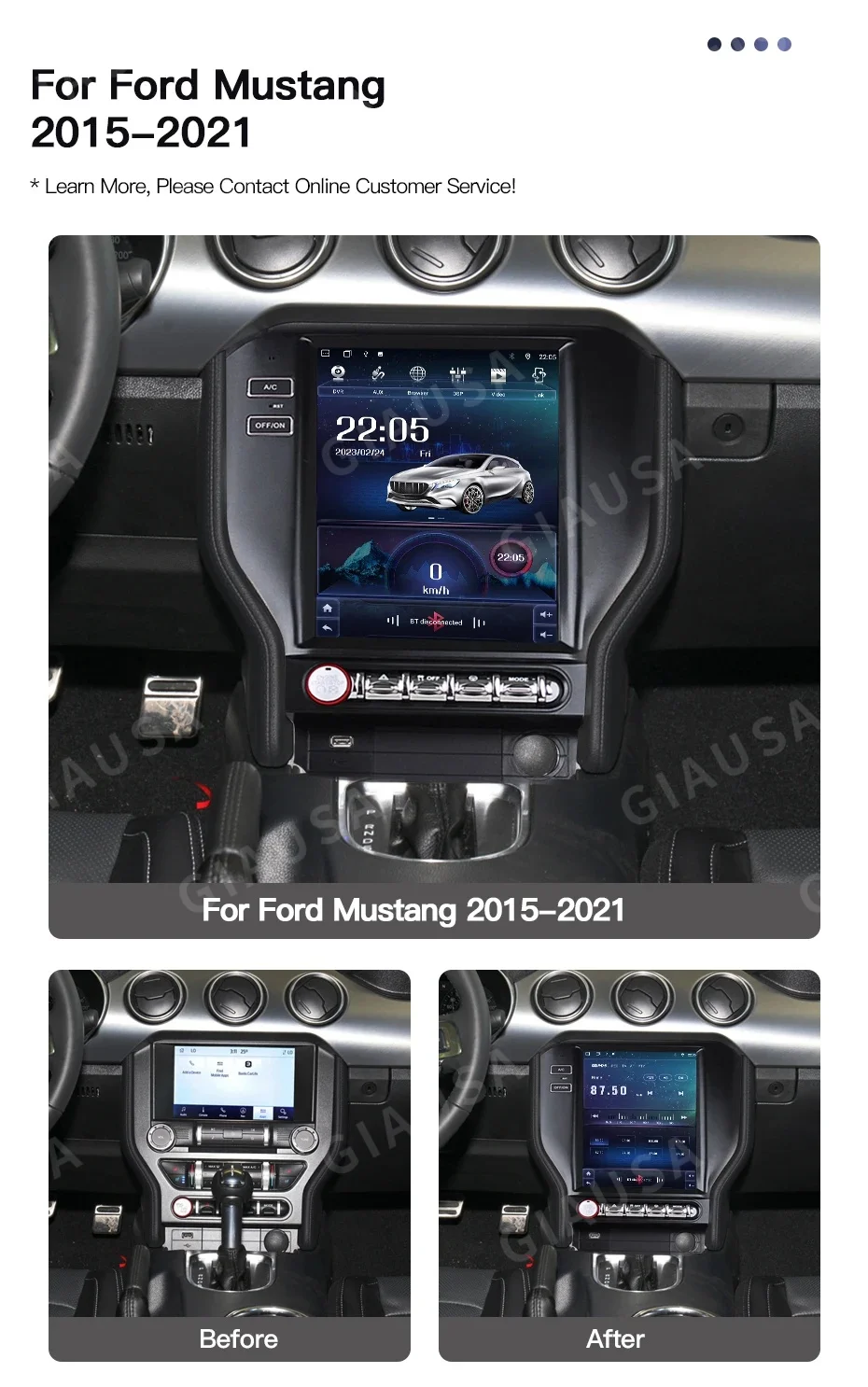 

For Ford Mustang 2015 2016 - 2021 Car Android 14 Screen Navigation GPS Radio Stereo Multimedia Video Player 4G Carplay Head Unit