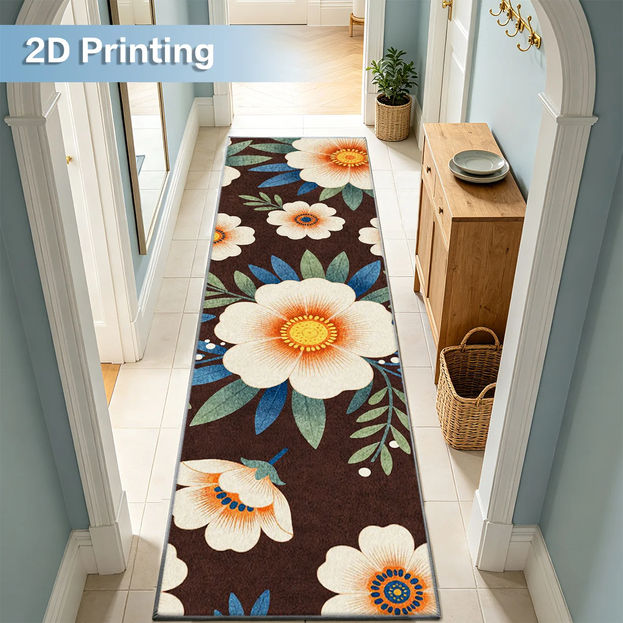 2D Embossed Pink White Tulip Kitchen Runner Mat  Sweet Heart Floral Anti Slip Oil Proof Long Floor Rug for Sink Area