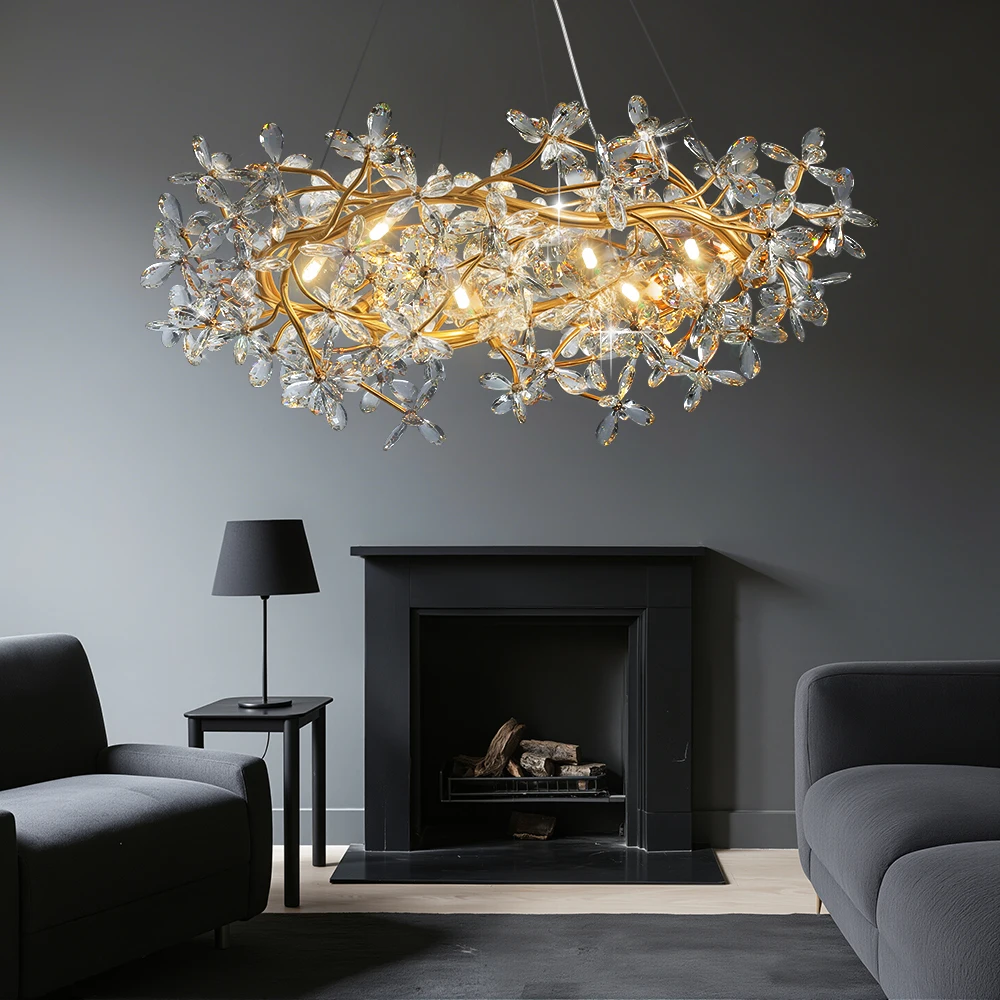 

Modern Ceiling Chandelier Light Gold Crystal for Living Room Bedroom Transparent Flower Chandelier Indoor Lights Home Decor