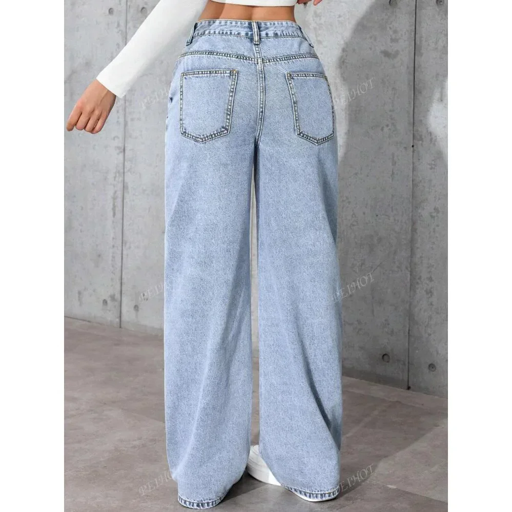 Pop เอวสูงขาตรง Vintage Denim กางเกงยีนส์ Draping Sensation ยอดนิยม Cross-Border หลวมกางเกงยาวสําหรับสตรี