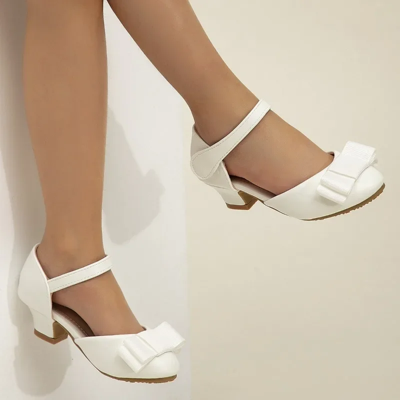 Girls Summer Shoes Simple Bowknot Children's Princess Fashion High Heels Sandals New Catwalk Performance Kids Sandals Non-slip