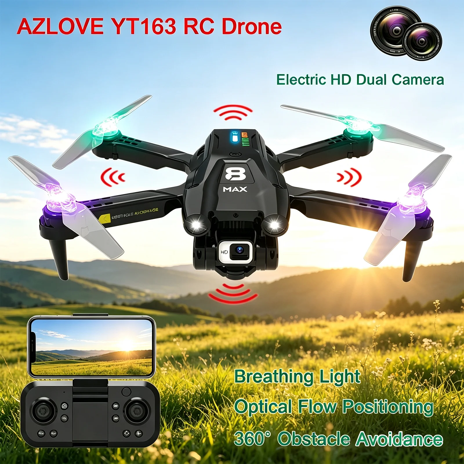 YT163 RC Drone 4K Professional HD Dual Camera UAV 360° Obstacle Avoidance Optical Flow Hovering Quadcopter Foldable Toy Kid Gift