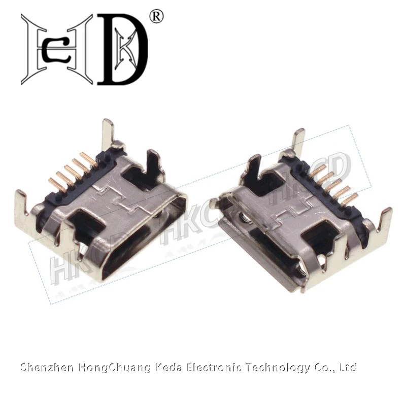 10Pcs MICRO USB 5P 5PIN FEMALE SOCKET 7.2MM FLAT EDGE CURLED EDGE PLUG 4 PINS WITH POSITIONING POST