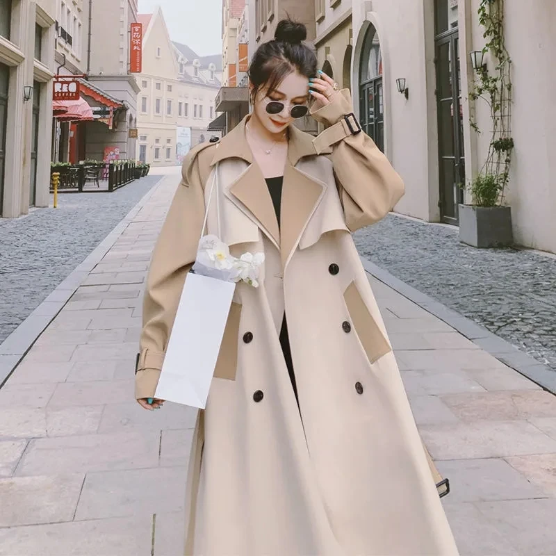 Trench Coat Women 2023 Spring Autumn New Korean Loose Senior Sense Windbreaker Jacket Female Large Size Stitching Long Outerwear