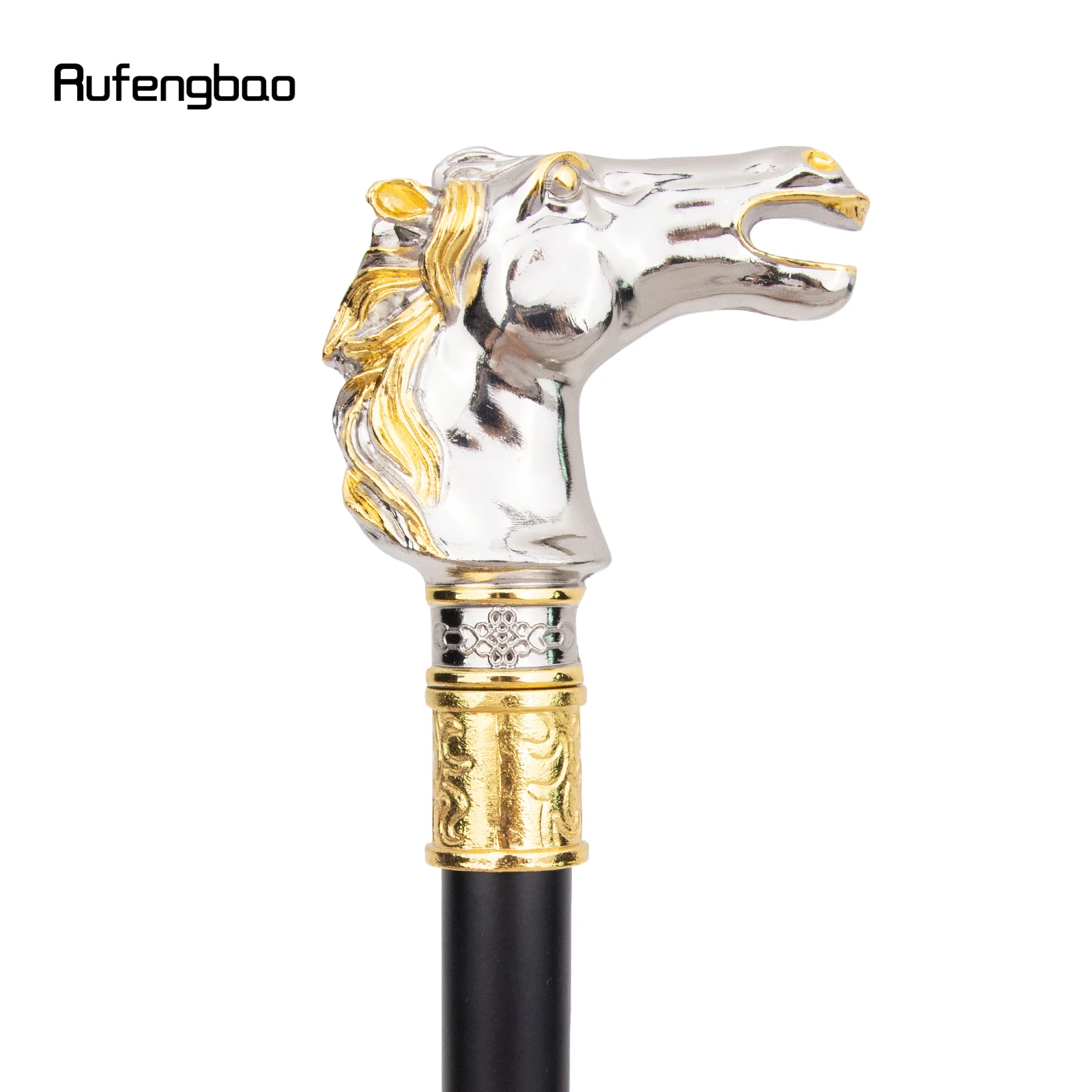 Golden White Race Horse Bristle Single Joint Walking Stick Hidden Plate Self Defense Fashion Cane Cosplay Crosier Stick 93cm