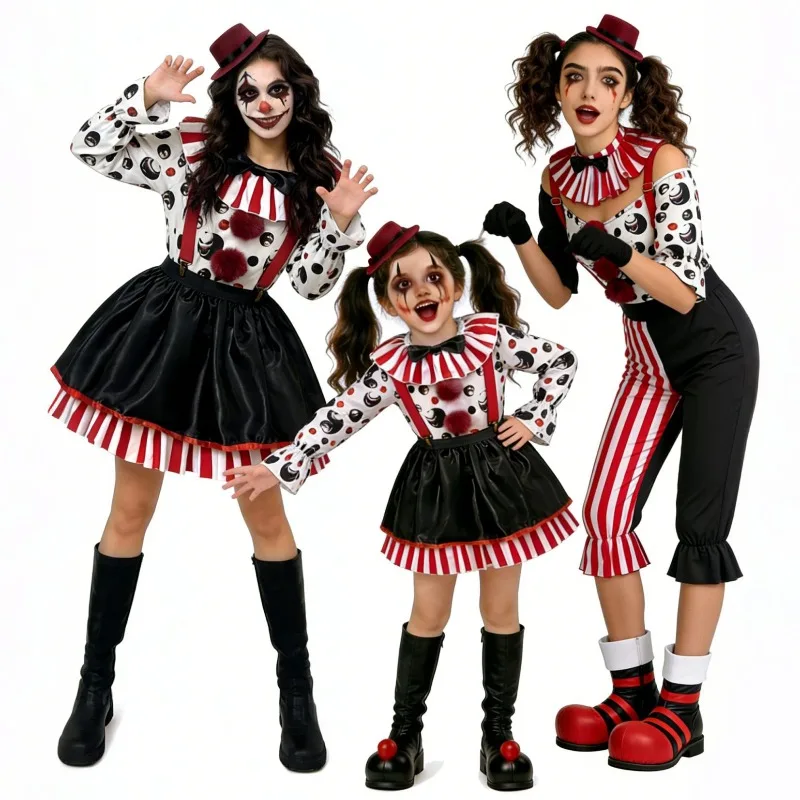 Disfraz de Payaso Manchado para Halloween, Traje de Falda con Tirantes para Adultos y Niños, Cosplay, Actuación en Escenario, Juego de Roles, Fiesta de Circo, Vestido de Bufón