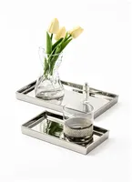 Nordic Electroplated Silver-plated Mirror Glass Tray Rectangular Storage Disk Jewelry Tier tray Home Decoration Snack Plates M6B