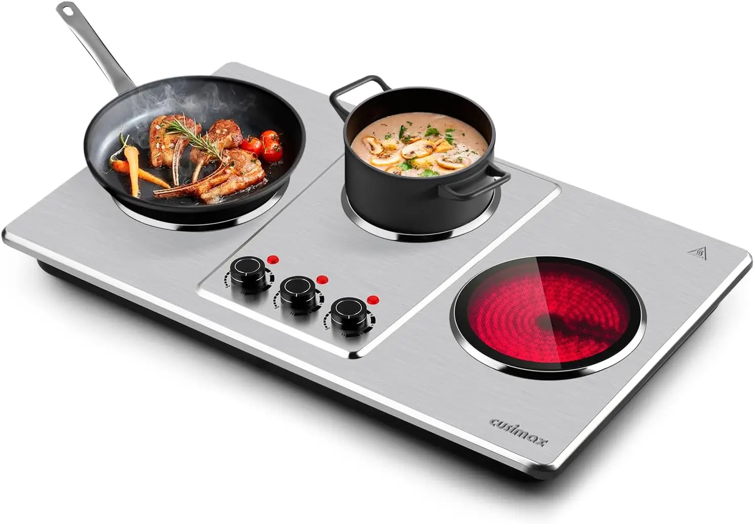Electric Hot Plate for Cooking, Countertop Infrared Triple Burner with 7-Inch Ceramic Glass Cooktop, 11-Level Temperature Setting, Portable Electric Cooktop