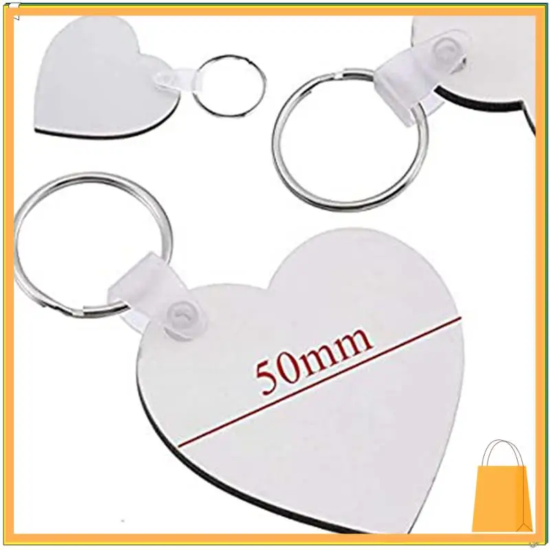 

L53A-70PCS Heart Blank Board Keyring Keychain Printing Keyrings DIY Sublimation Key Chains Accessories(Double Sided)