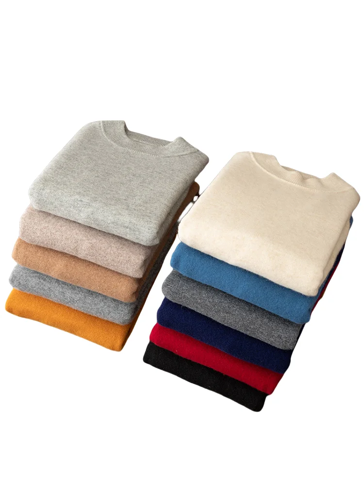 Basic Autumn Winter Man Sweater Elegant 100% Merino Wool Men Knitwear Mock Neck Soft Pullover Cashmere Long Sleeve Clothing Tops