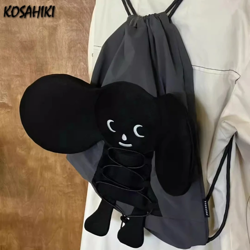 

Trendy Patchwork Cartoon Kawaii Cute Backpack Drawstring Pleated Preppy Schoolbags Y2k Aesthetic All Match Backpacks Streetwear