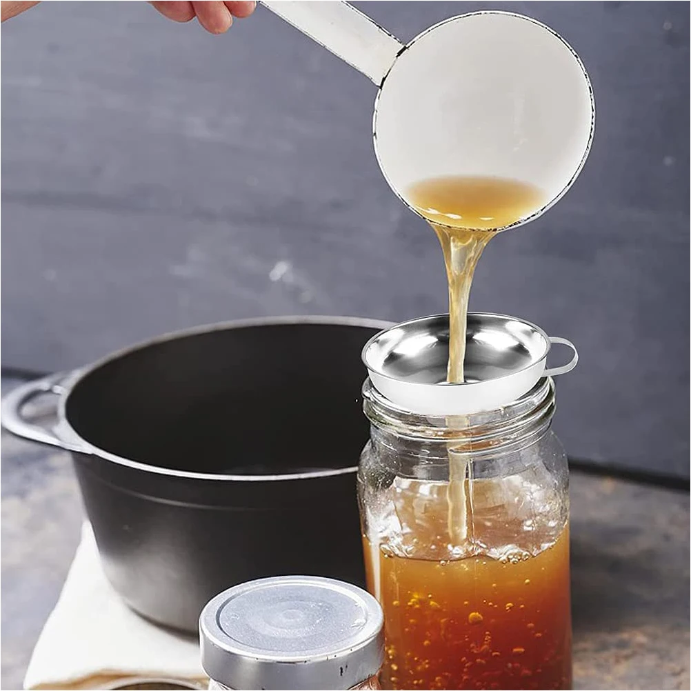 

2PCS Wide Mouth Stainless Steel Funnel Kitchen Sauce Transfer Jam Strainer Household Tool Food Safe Soy Oil Container Easy Use