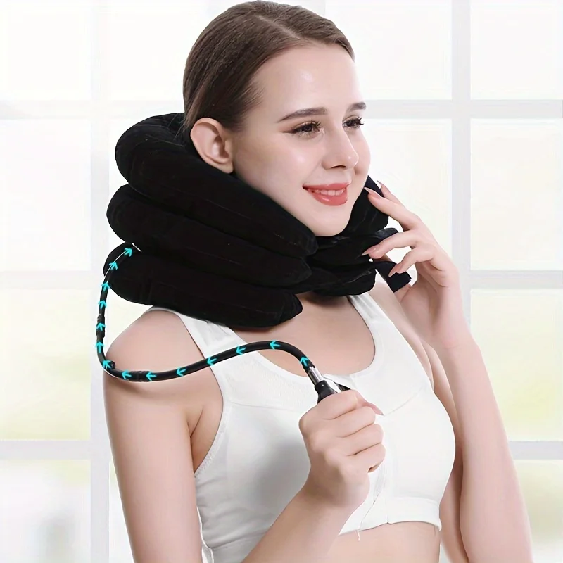 Cervical Traction Apparatus, Three-Tier Cervical Traction Tool, Portable inflatable, Alleviates Neck Discomfort