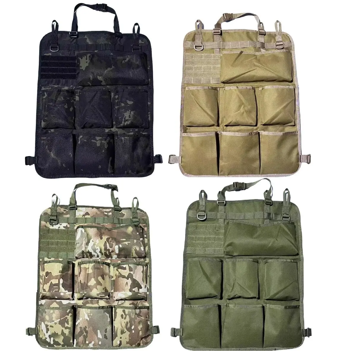 Outdoor tactical seatback hanging storage bag for vehicles – lightweight foldable fabric design with heat retention and compress