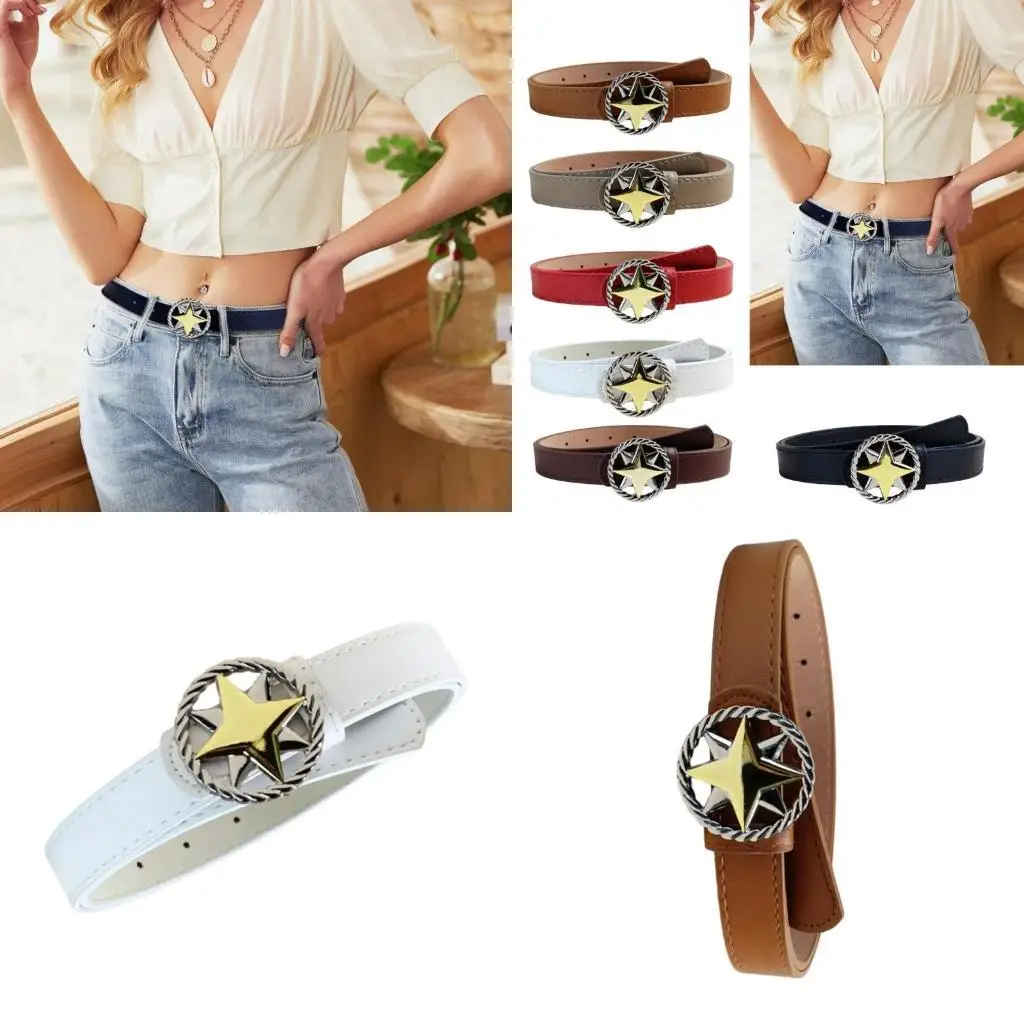

652F Trendy Waist Belt Star Buckle Punk Chain Costume Belt for Wrap Dress Waist Belt for Suit Skirt Jeans Jewelry