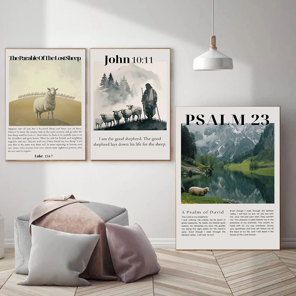 Abstract Watercolor Christian Bible Verse Posters Lost Sheep Modern Prints Canvas Painting Wall Picture Home Living Room Decor