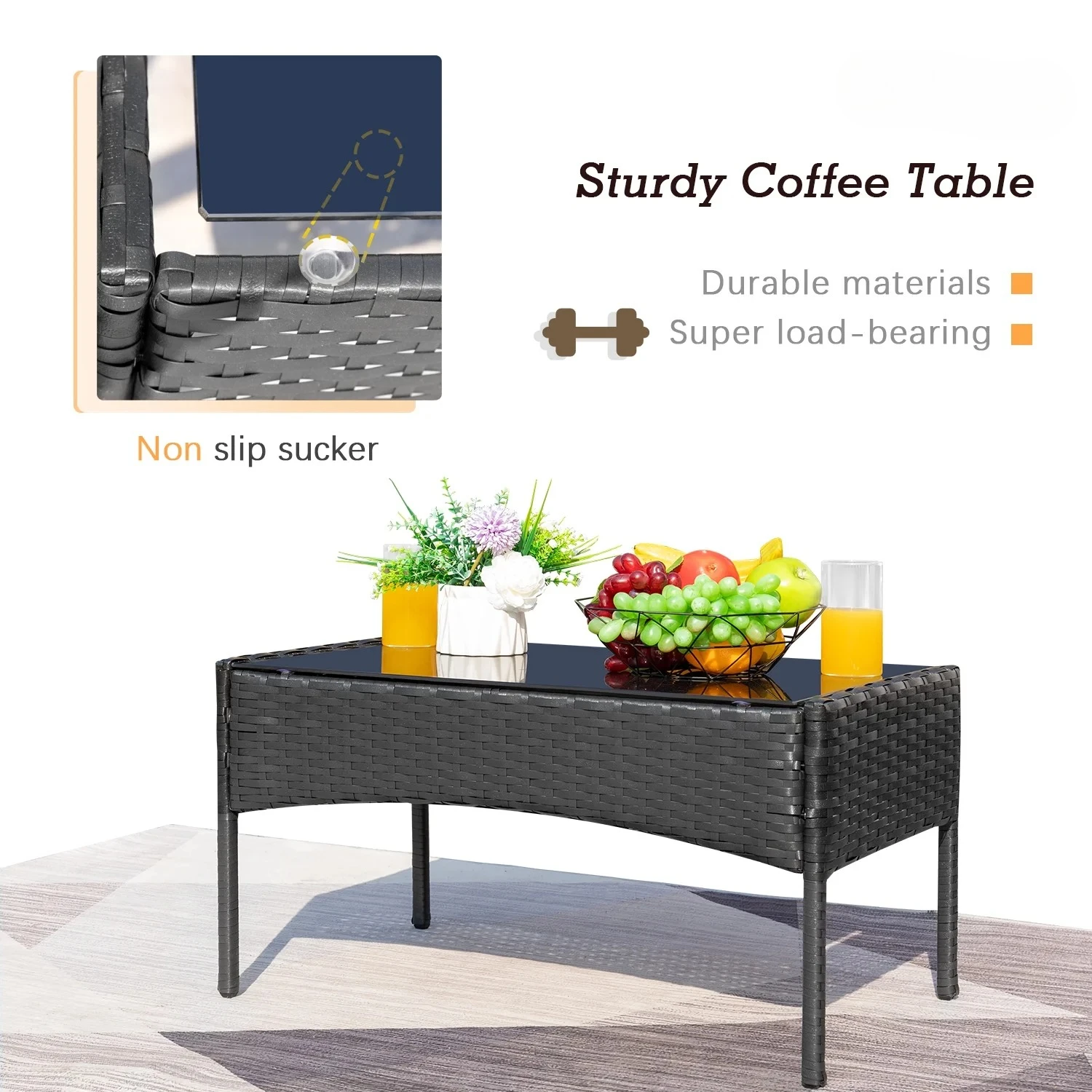 Conjunto de móveis para pátio, 4 peças, rattan, móveis externos, sofá de vime, conjuntos de conversa de jardim com almofada macia e mesa de vidro para