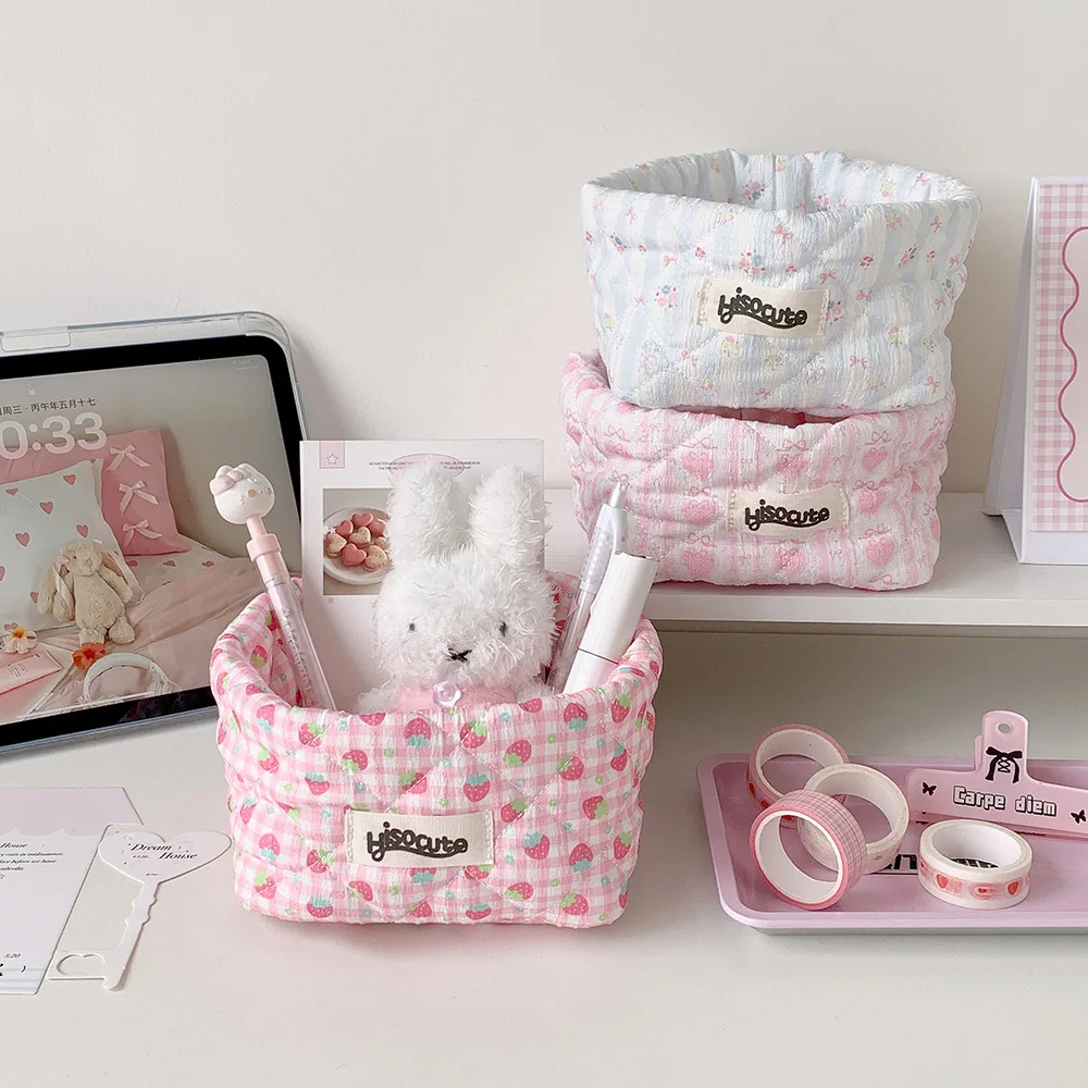 Fashion Cartoon Strawberry Large Capacity Student Desktop Pencil Case Stationery Pen Holder Cute Girl Storage Makeup Bag Gift