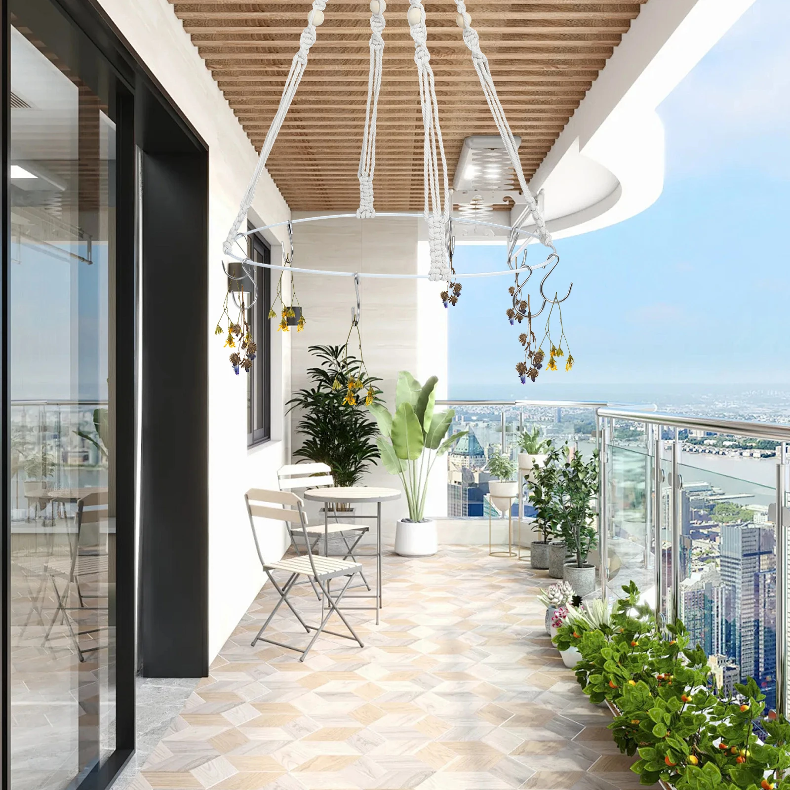 

1 Set Woven Hanging For Herbs Flowers Spice Vegetables Buds Cotton Rope Indoor Outdoor Portable Hanger Macrame Herb Rack Food