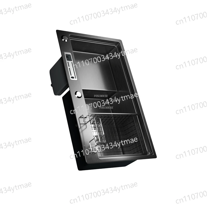 Creative Black Nano Kitchen Sinks Light Luxury Household Kitchen Accessories Stepped Washbasin Stainless Steel Bar Single Slot T