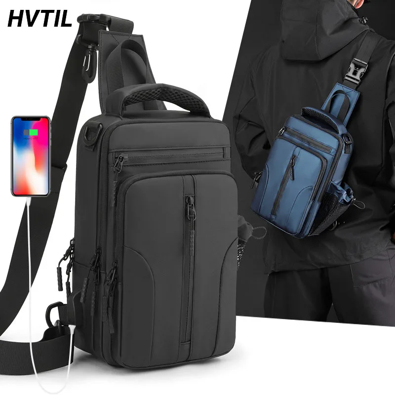 Hvtil neue Männer Single Shoulder Brusttasche Fahrrad Messenger Pack männliche Reise USB Aufladen Umhängetasche große Kapazität wasserdicht