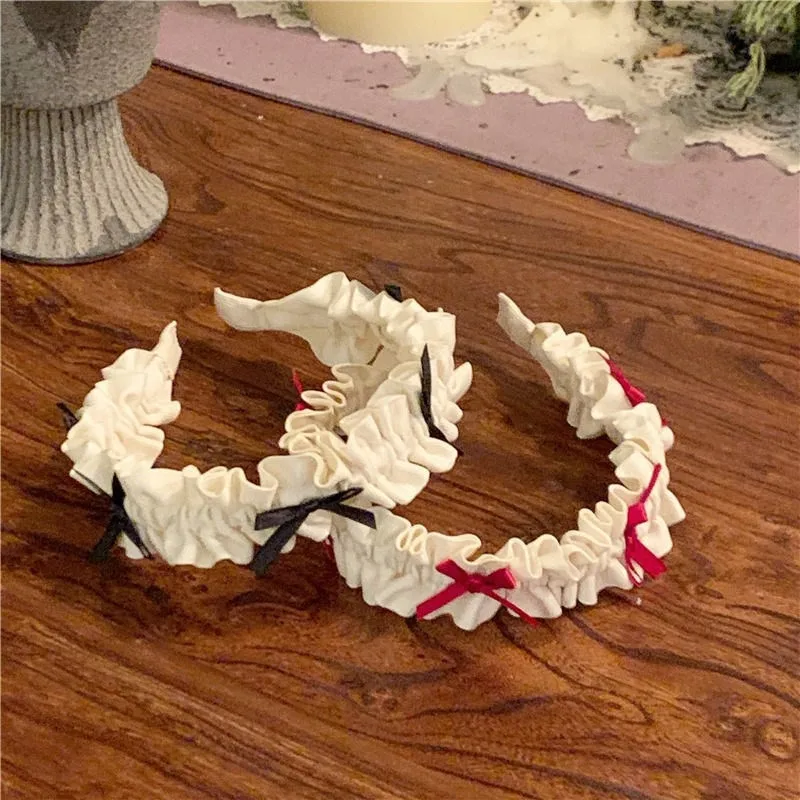 

Women Ruffles Lace Hair Hoop with Mesh Headband Ribbon Bow Lolita Cosplay Props Maid Anime Headdress Accessories