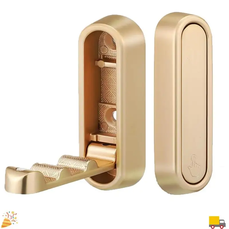 Składane haczyki ścienne 2 szt. złote, metalowe składane haczyki ścienne - oszczędzające miejsce, do łazienki, kuchni, sypialni, na ręczniki