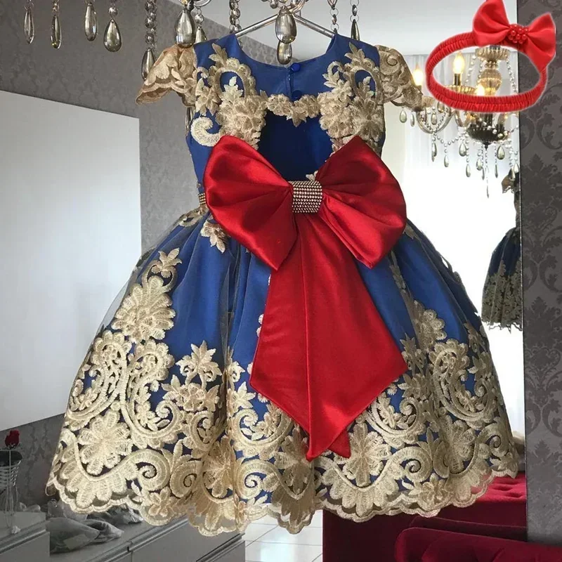 2024 Retro Newborn Baby Girls Snow White Princess Dress Backless Court Girl Birthday Weddings Dresses Children Girls Party Gown