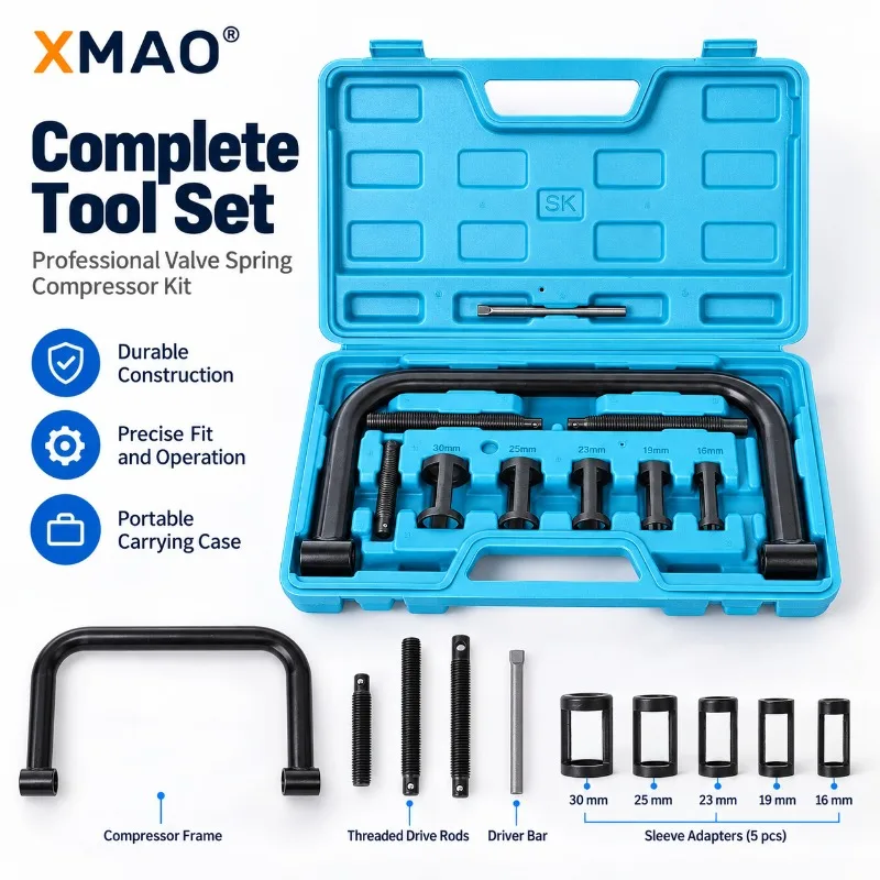 XMAO Valve Spring Compressor Tool Kit 16-30mm Overhead Engine Valve Removal Installer 5 Sleeves Steel Automotive Repair Tool