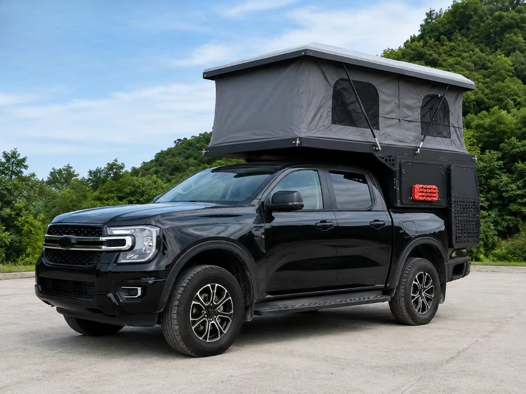 Foldable Soft Shell Roof Top Tent for Pickup Truck Side Pull Out Awning Aluminum Bed Rack Waterproof Car Canopy Tent