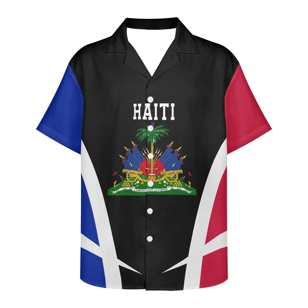 

Summer 2022 Men Shirts Haiti Flag Printing Clothing North American Desig Men's Shirt Plus Size Short-Sleeved V Neck Men's Shirts