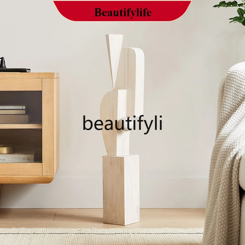 

F132 Hotel Solid Wood Abstract Geometric Art Sculpture Home Living Room Decoration Floor-standing Ornaments Wood Carving Crafts