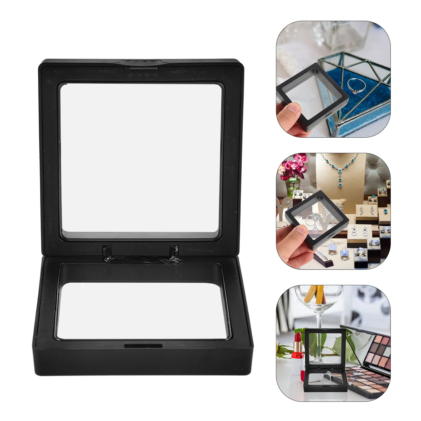 

10Pcs Clear Floating Jewelry Display Box Pe Material Elegant Organizer for Rings Necklaces Protection Stylish Home Office Use