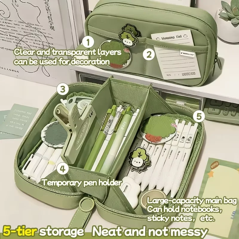 3 Layer Pencil Case Large Capacity Volcano Design High Aesthetic Organizer for Middle High School Girls Boys Simple
