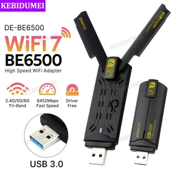 USB 3.0 WiFi 7 Adapter 6500Mbps Wireless Network Card 2.4G&5G&6G Tri Band Wi-Fi Receiver WiFi Ethernet Adapter For Win10/11