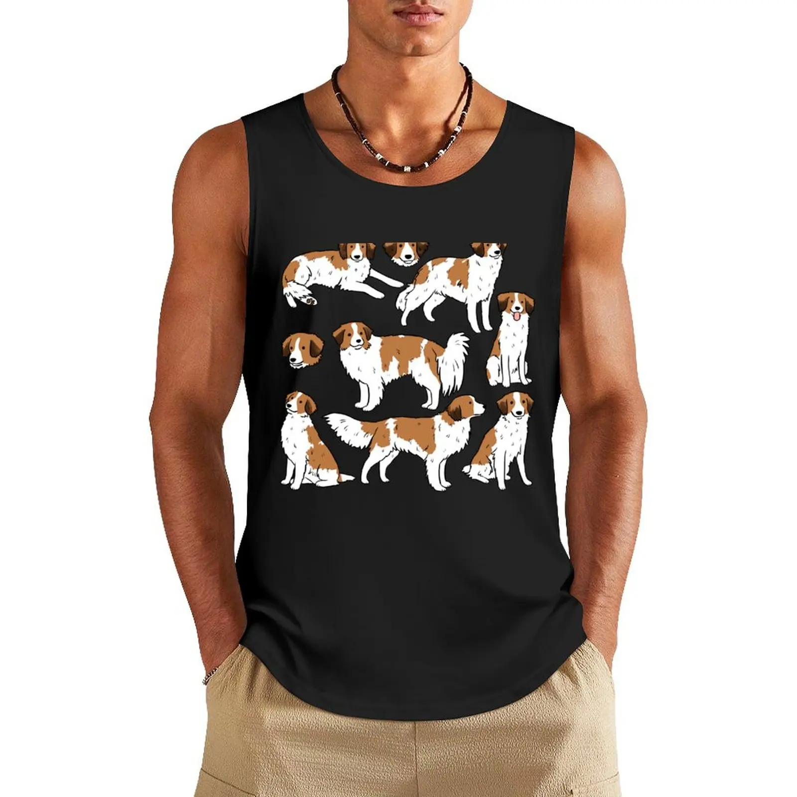 Kooiker -nederlandse kooikerhondjes- dog cute pattern Tank Top Men's sleeveless t-shirt T-shirt Men's gym