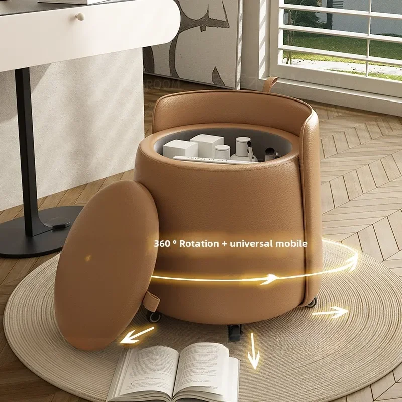 ABackrest Low Stool, Coffee Table Stool Storage Pulley Makeup Stool With Pulley, Simple And Luxurious Solid Wood Makeup Stool,