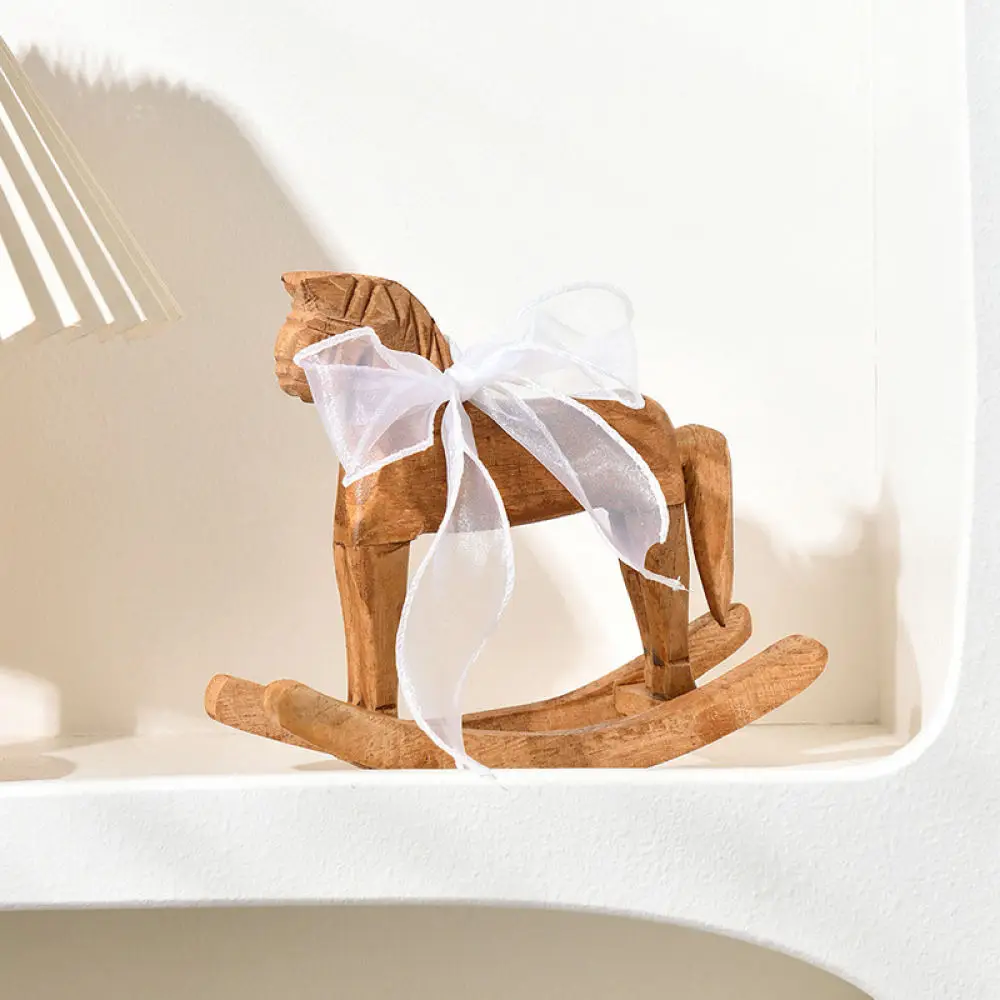 Creative Wooden Rocking Horse Ornament Artistic Pine Statue Home Decor Modern Desktop Centerpiece Gift For Holidays