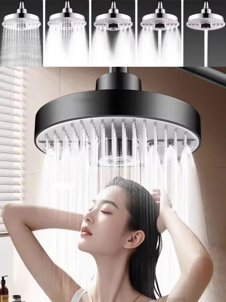 

New 5 Modes Large Flow Supercharge Rainfall Shower Head 175mm High Pressure Top Spray Rain Showerhead Set Bathroom Accessories