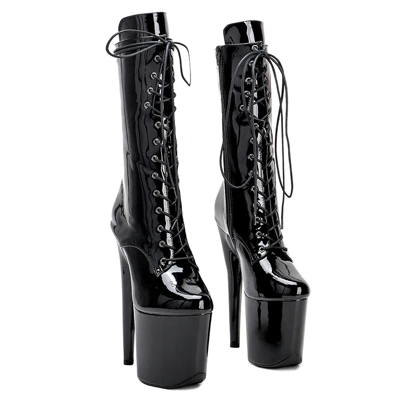 Leecabe Patent  Upper 20CM/8inches Pole dancing shoes High Heel platform Boots closed toe Pole Dance boots