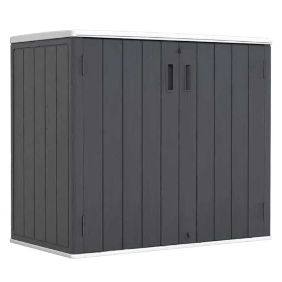 Outdoor storage shed for garden tools, garage cans, bikes, patio furniture: 37 cu.ft, HDPE double-wall resin, black, weatherpro