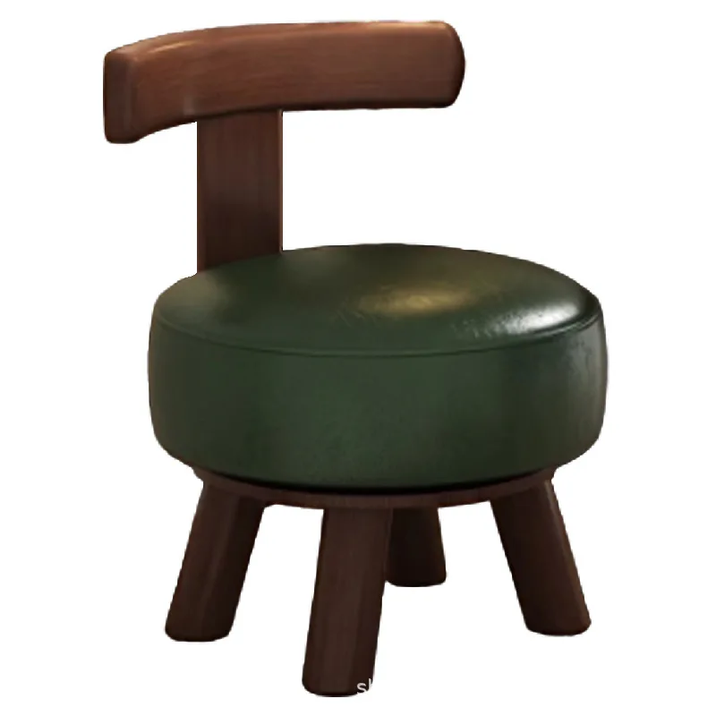 Rotatable Wooden Accent Stool with Back, Soft Padded Low Chair for Living Room