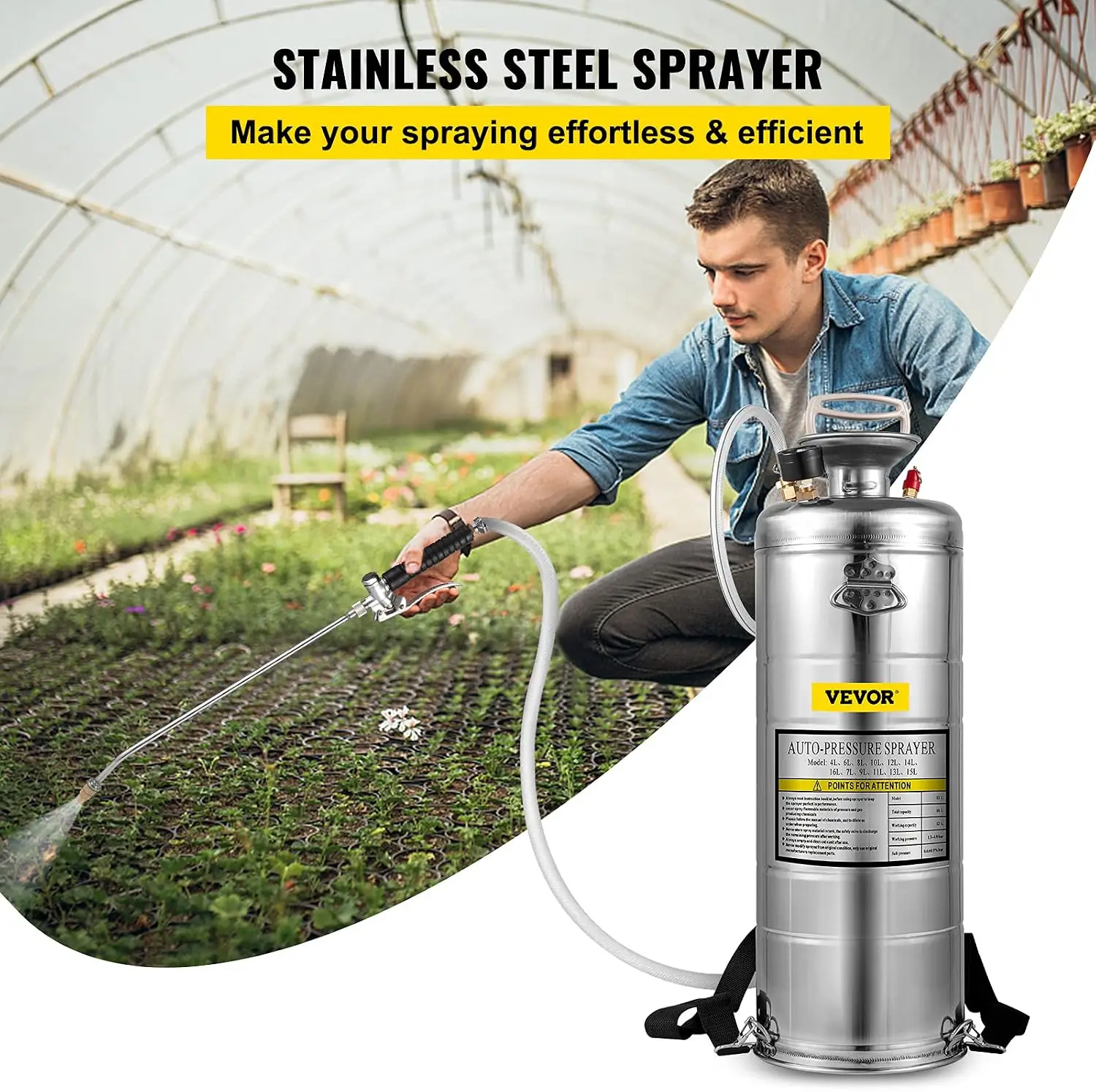 35 Gallon Stainless Sprayer 20 Wand 3Ft Reinforced Hose Pressure Gauge Safety Valve Adjustable Nozzle Garden Weed Pump Sprayer L