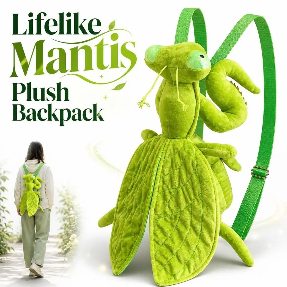 Unique Green Mantis Backpack Adjustable Lifelike Animal Rucksack Soft Cartoon Insect Stuffed Backpack Gift
