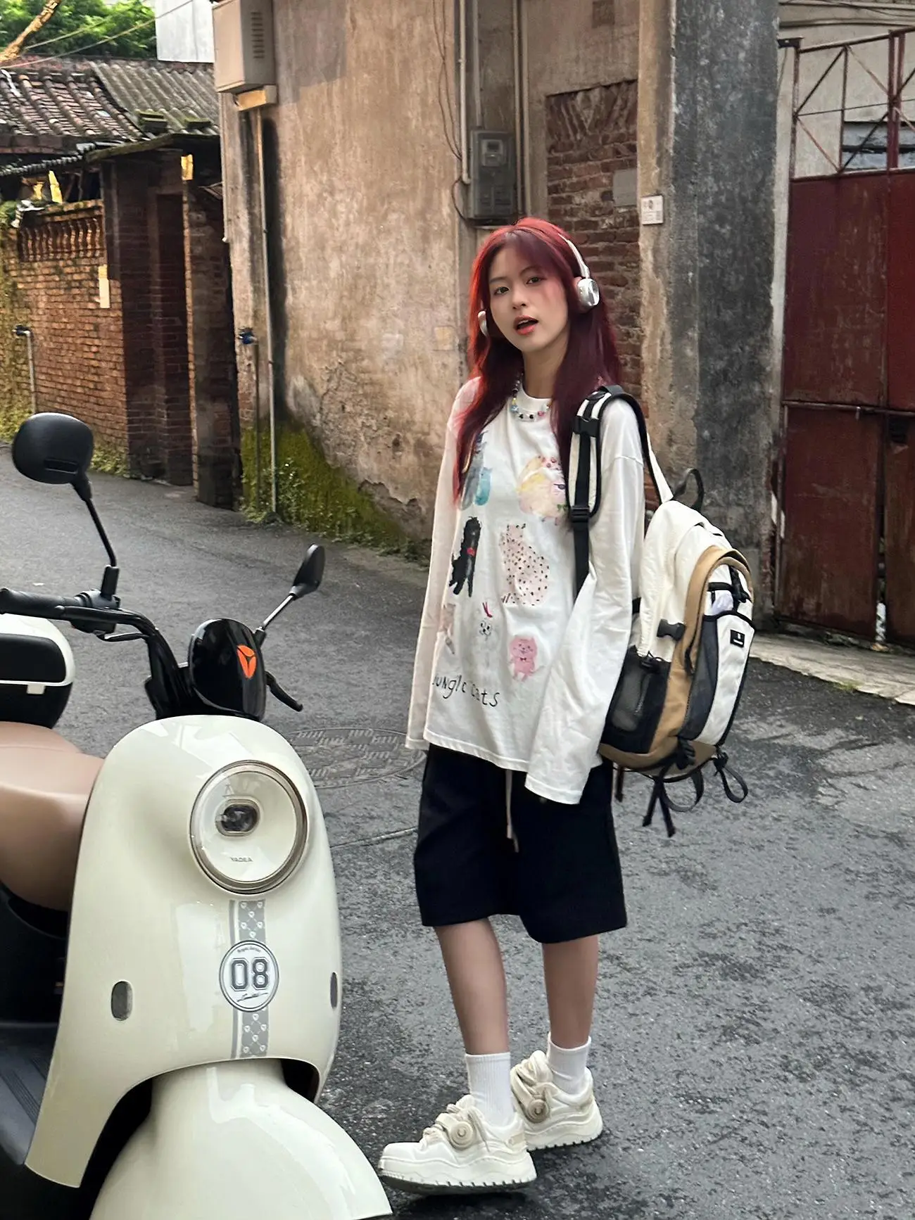 Sakura  Long Sleeve Cotton T-Shirt Women's Loose Casual Top Cute Cartoon Print Comfortable Base Layer Shirt for Autumn