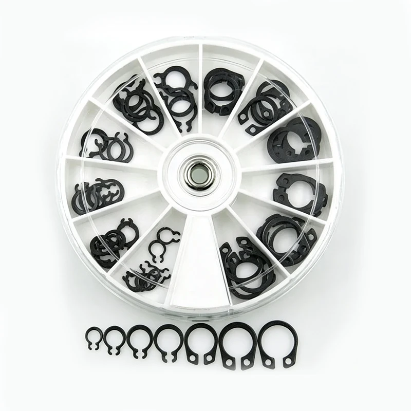 70Pcs Round Box Black C-Type Shaft Retaining Rings M4-M10 Circlip Snap Ring Metal Shaft Stop Clamp Spring Hardware Fastener Kit