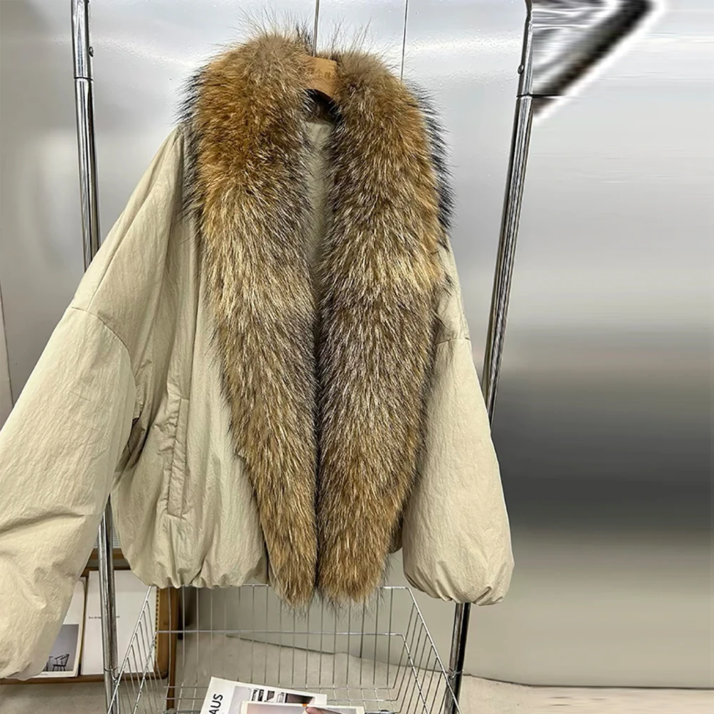 

Женская пуховая куртка с 90% белым гусиным пухом, меховым воротником, модная, свободного кроя, повседневная верхняя одежда, теплая зимняя куртка